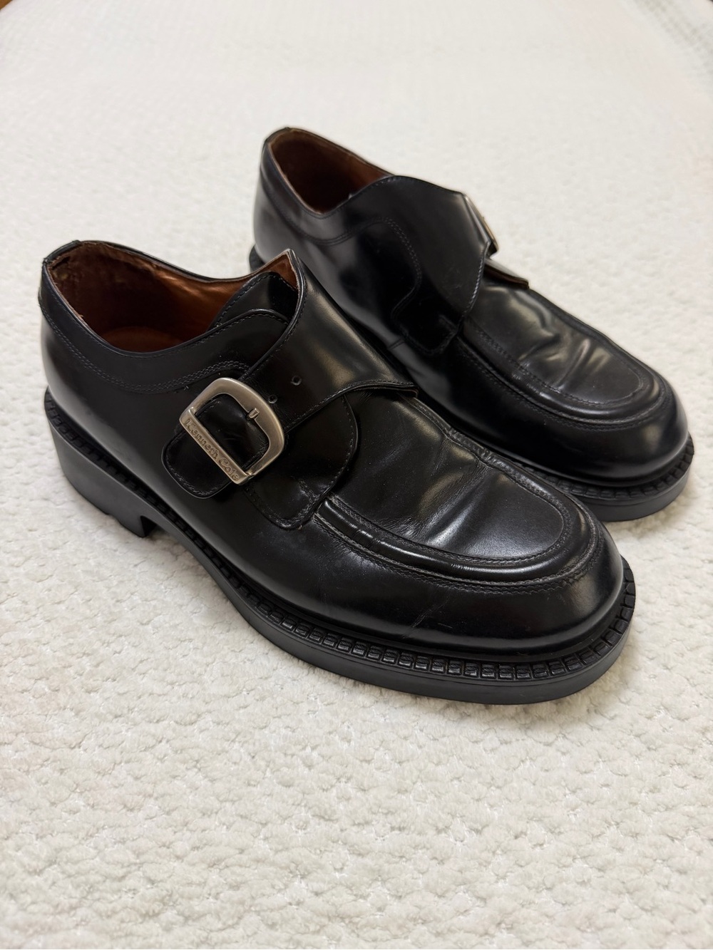 Vintage Kenneth Cole New York Single Monk Strap Black Chunky Shoes Size 9.5